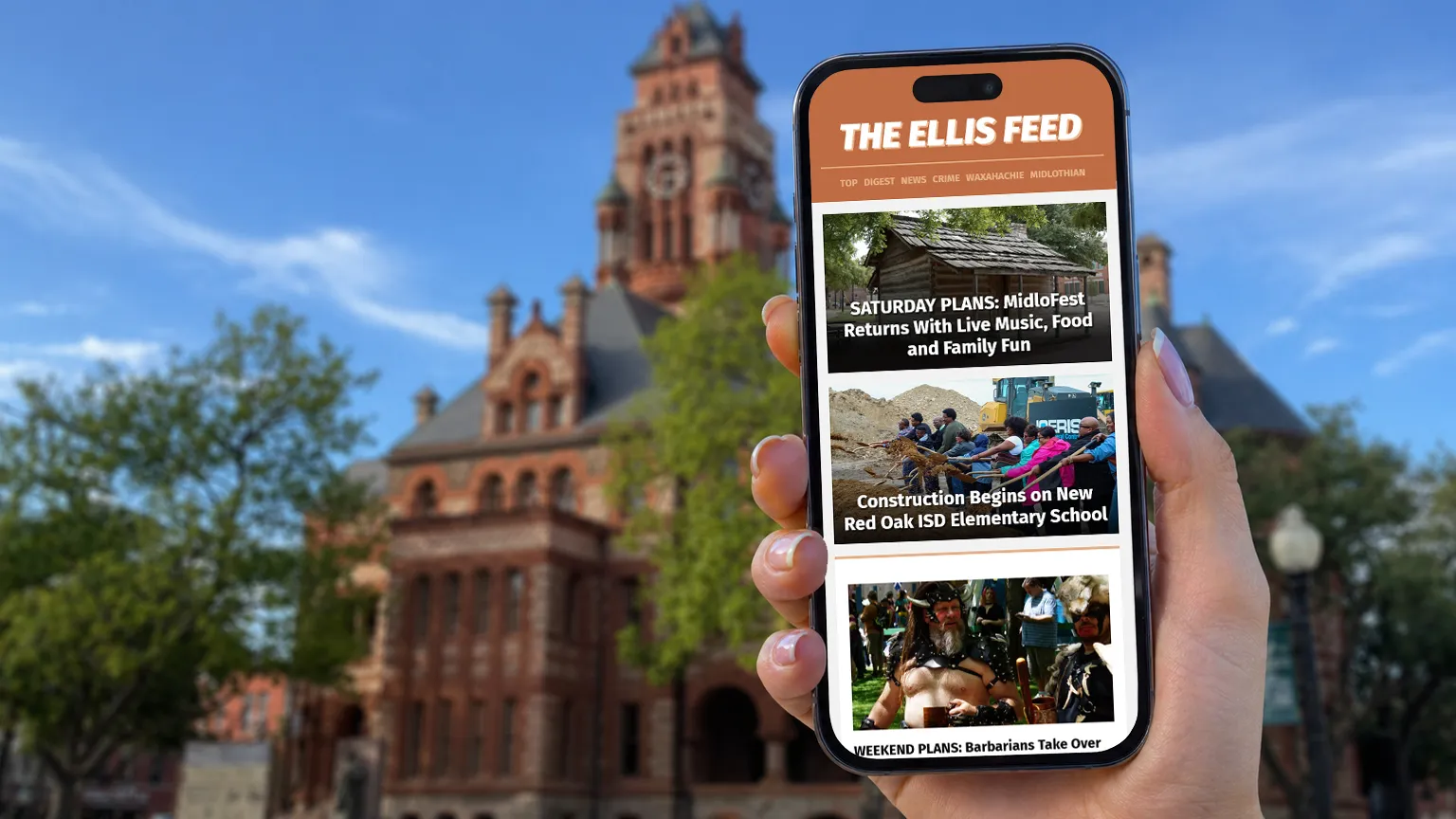 The Ellis Feed local news website interface