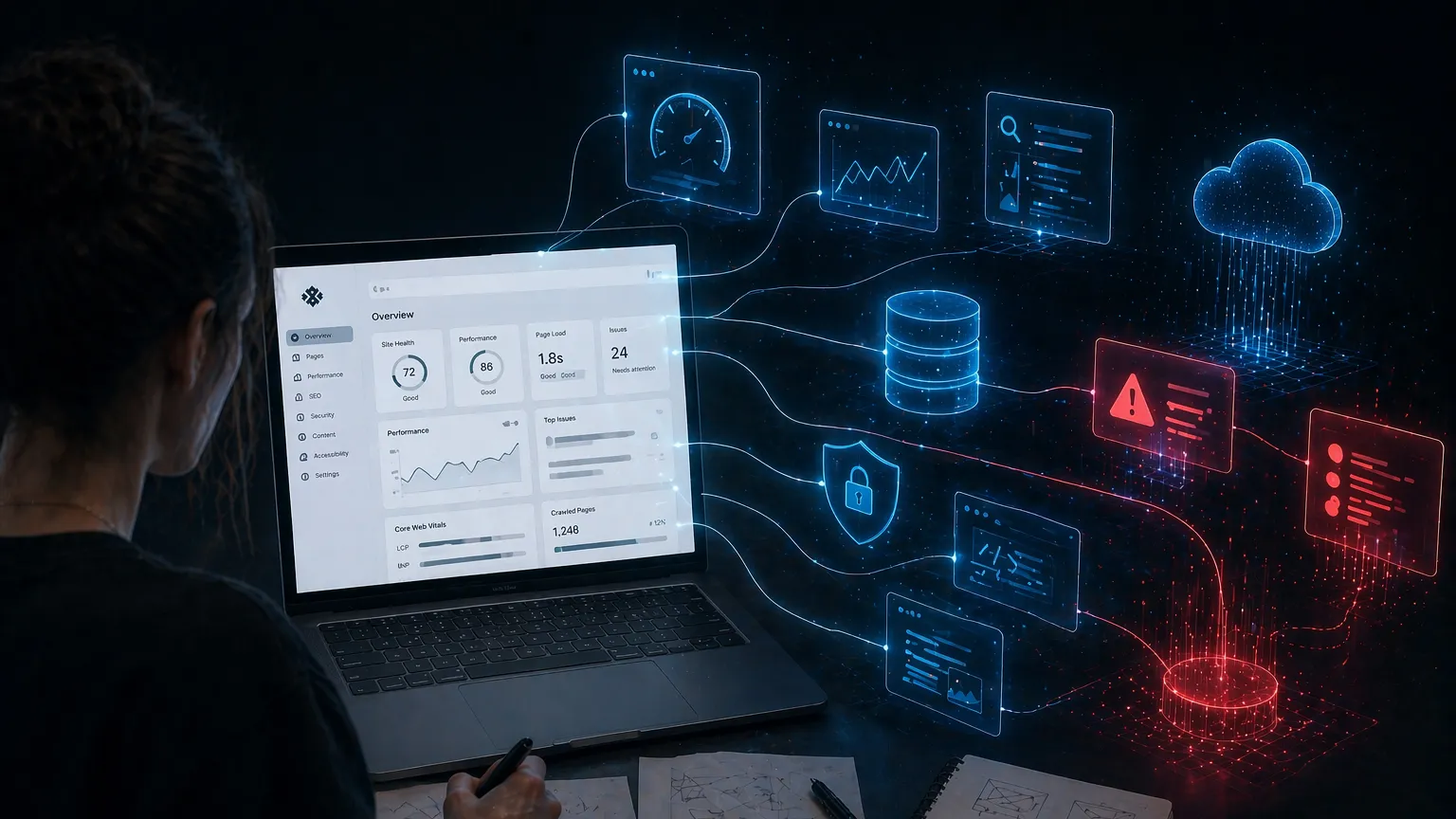 Website audit report and performance review interface