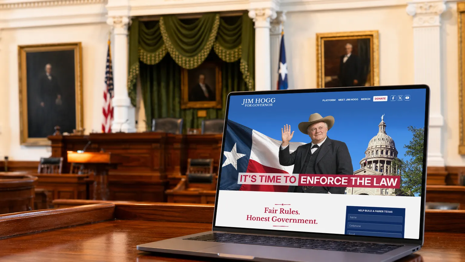 Jim Hogg for Governor political campaign website showcase