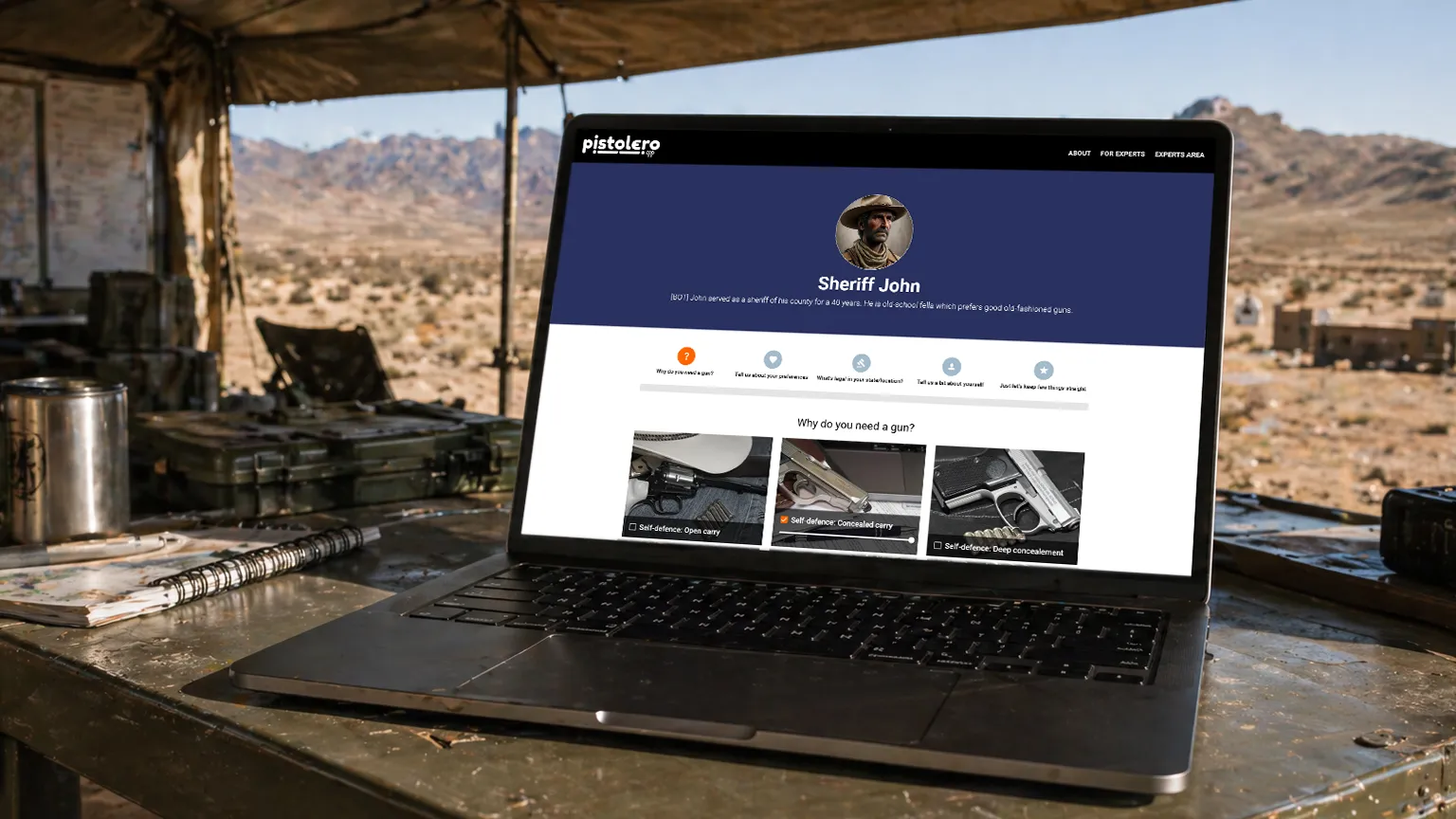 Pistolero.app recommendation platform interface
