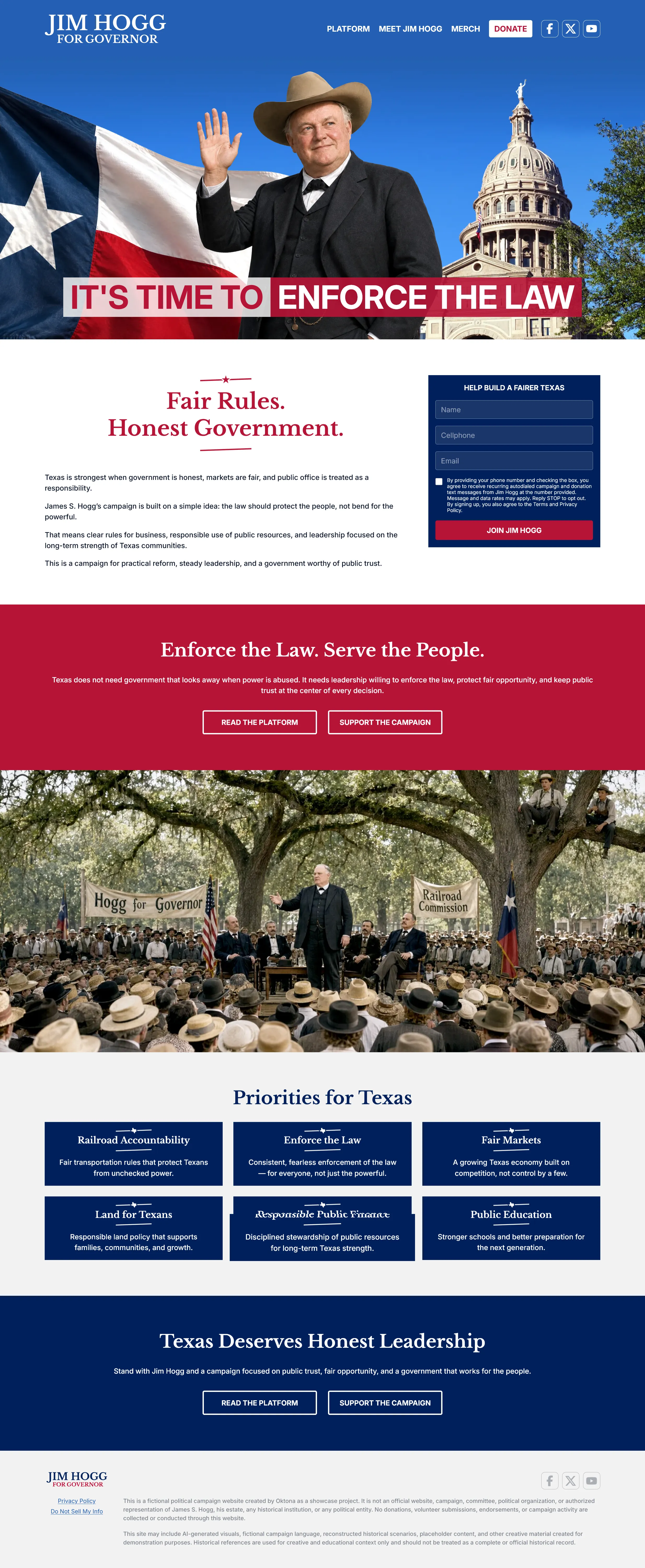 Homepage of political campaign website