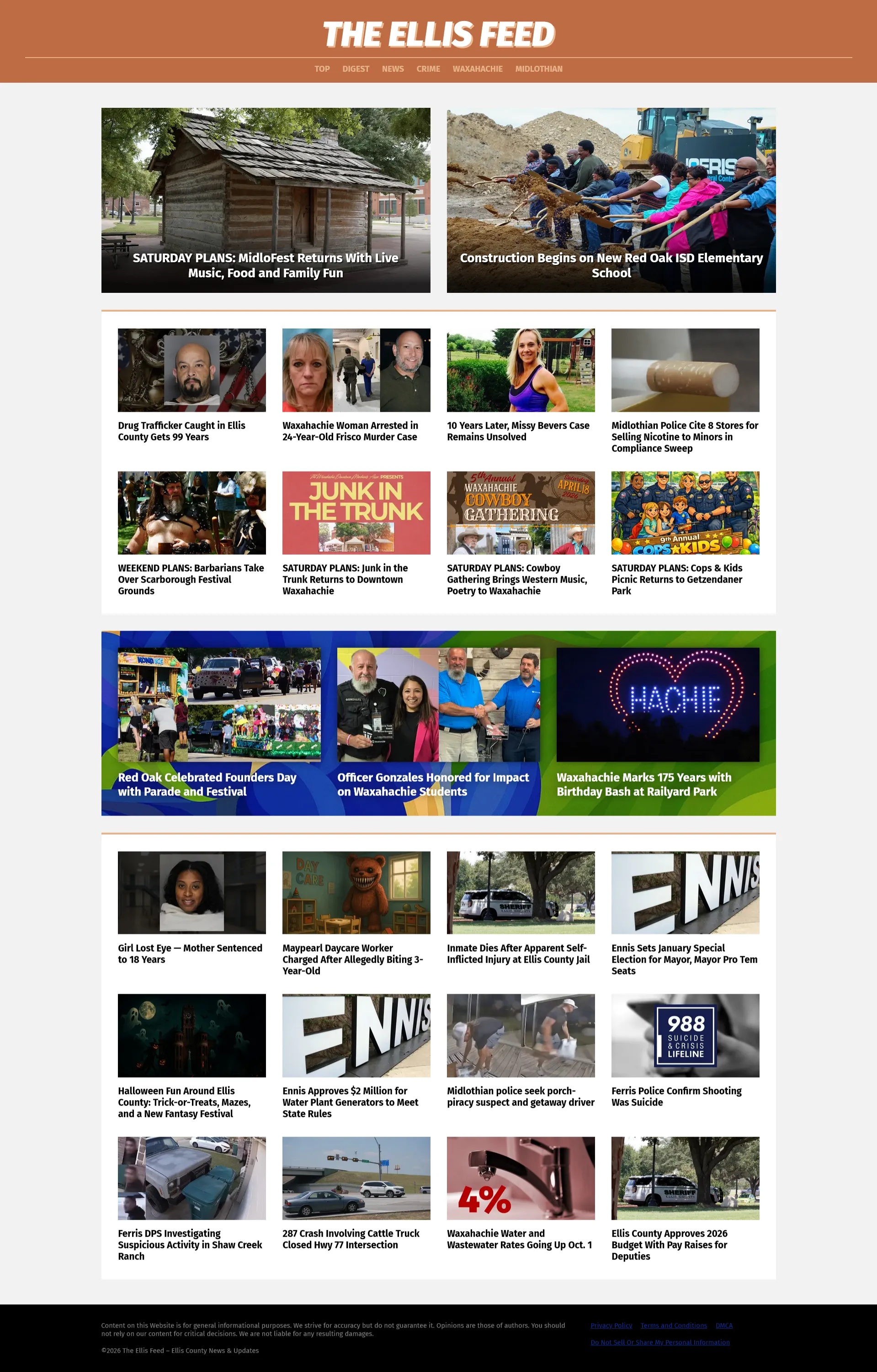 The Ellis Feed homepage interface