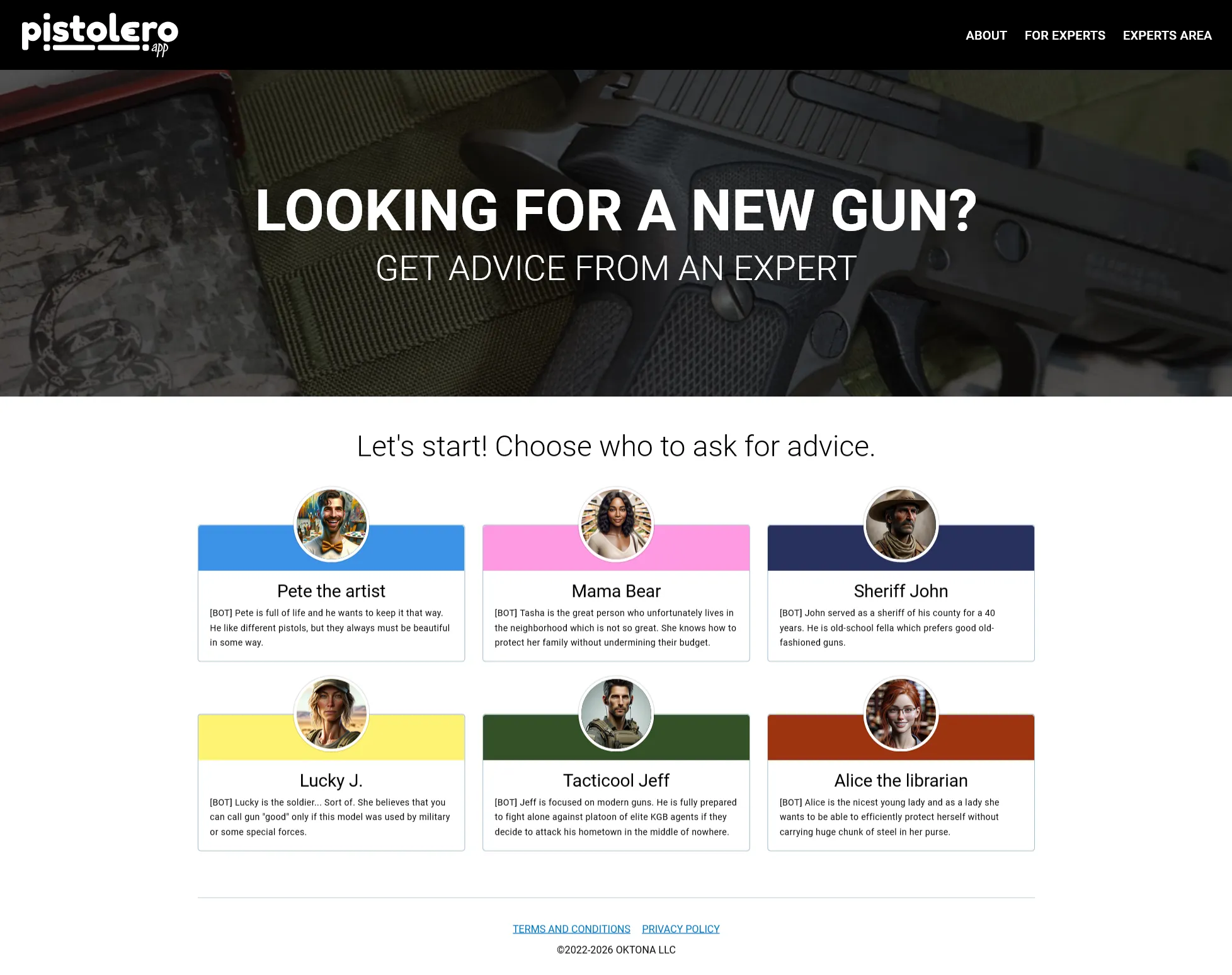 Pistolero.app homepage interface