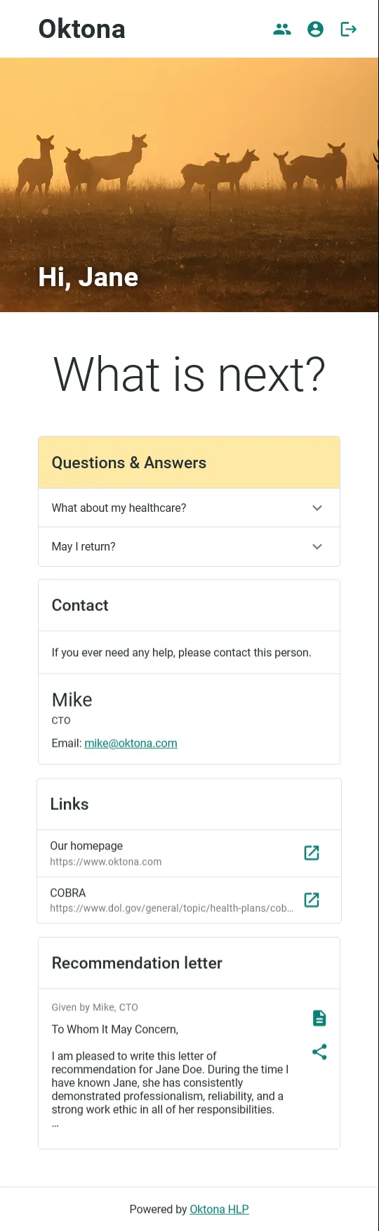 HLP employee area mobile interface