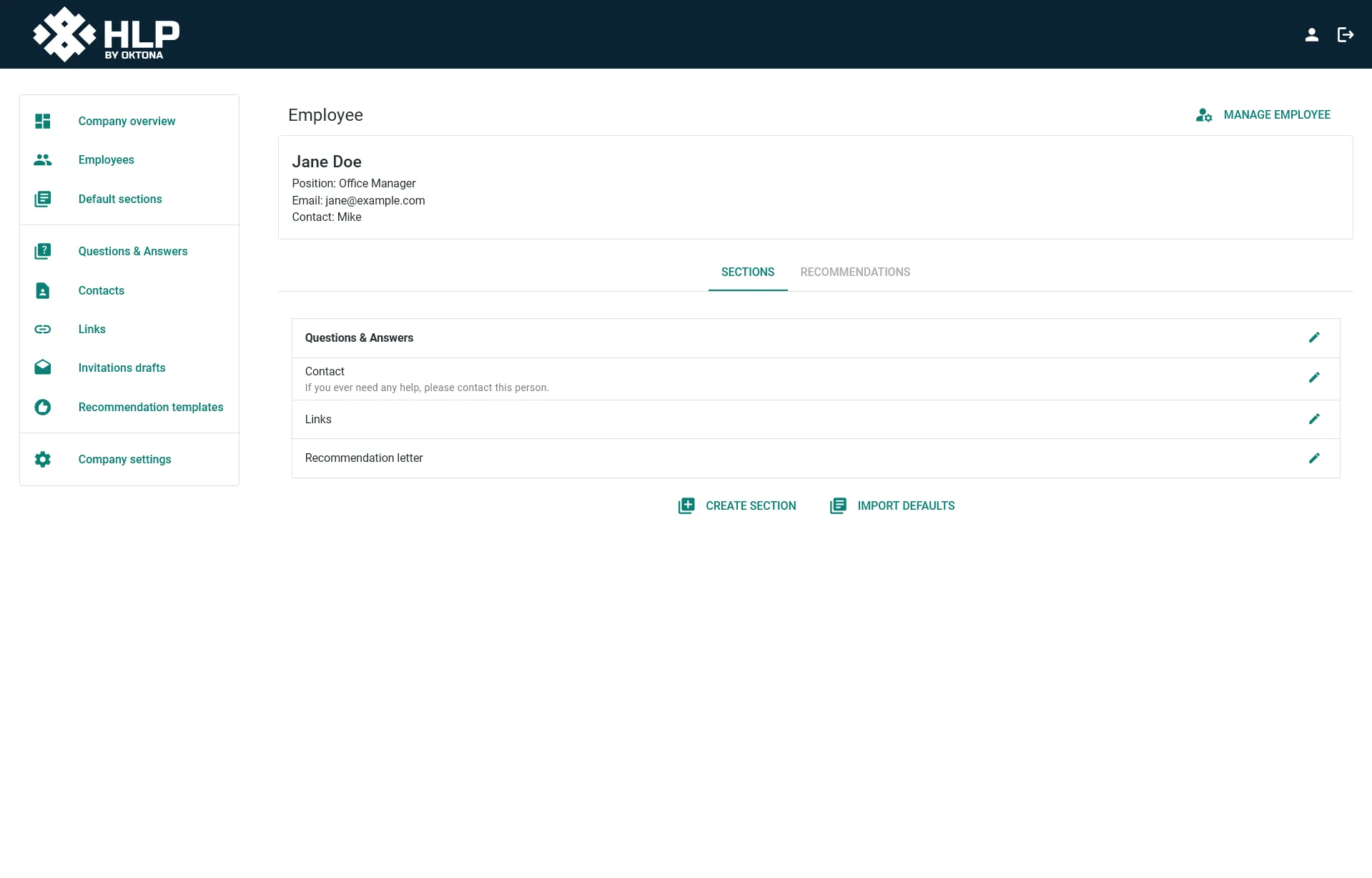 HLP employee management page
