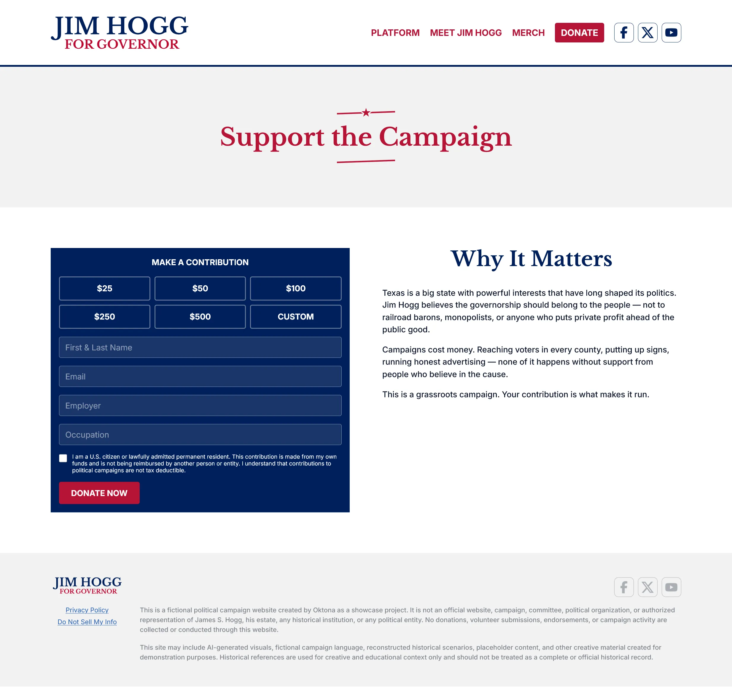 Donation page and form interface