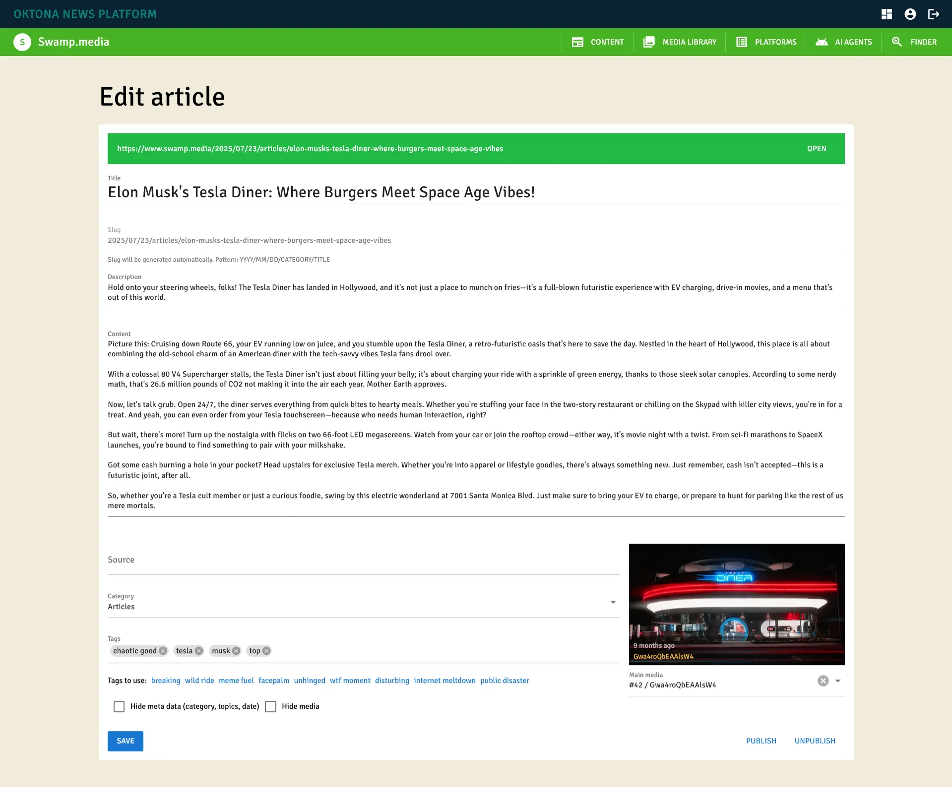 Oktona News Platform article interface