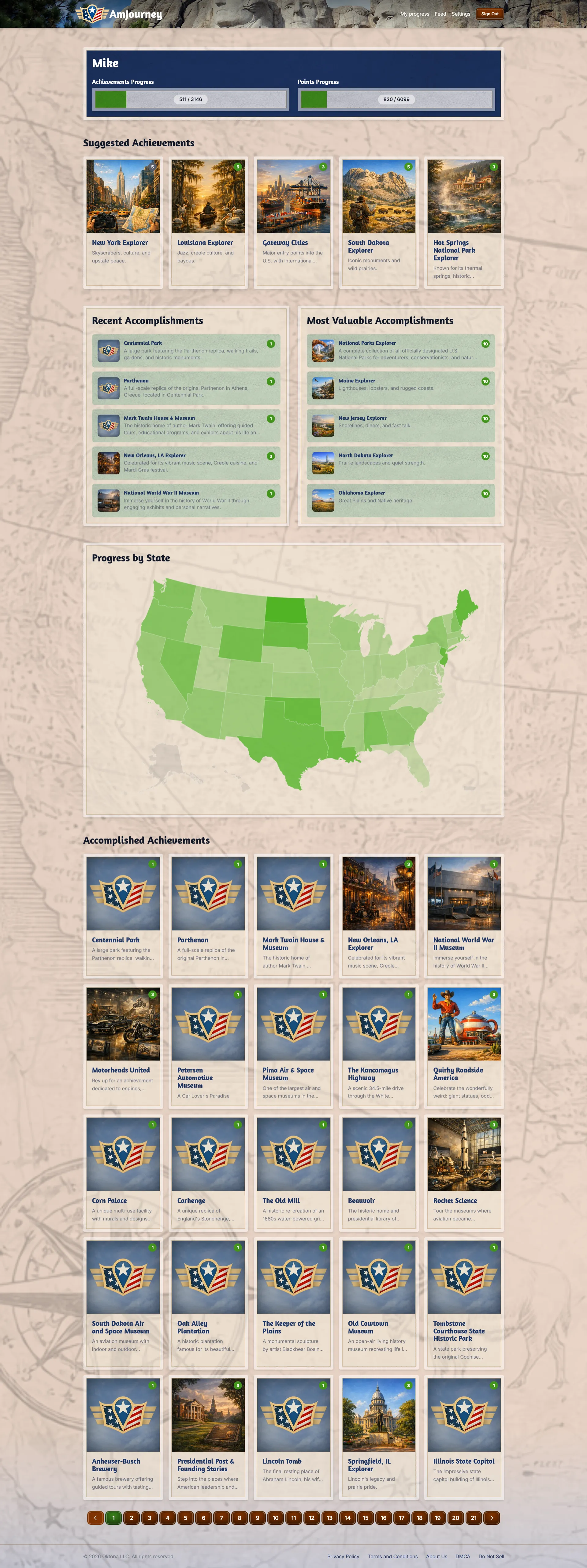 AmJourney progress tracking interface