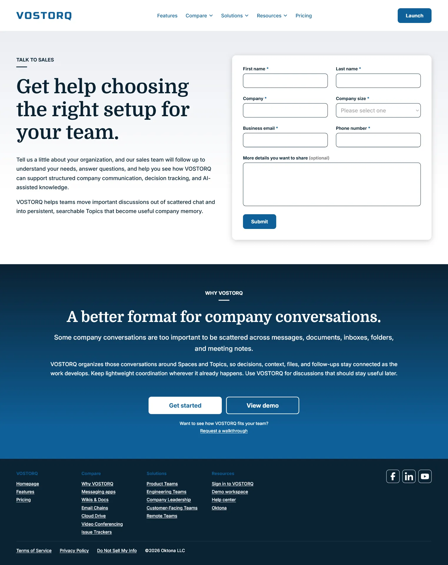 VOSTORQ website contact form