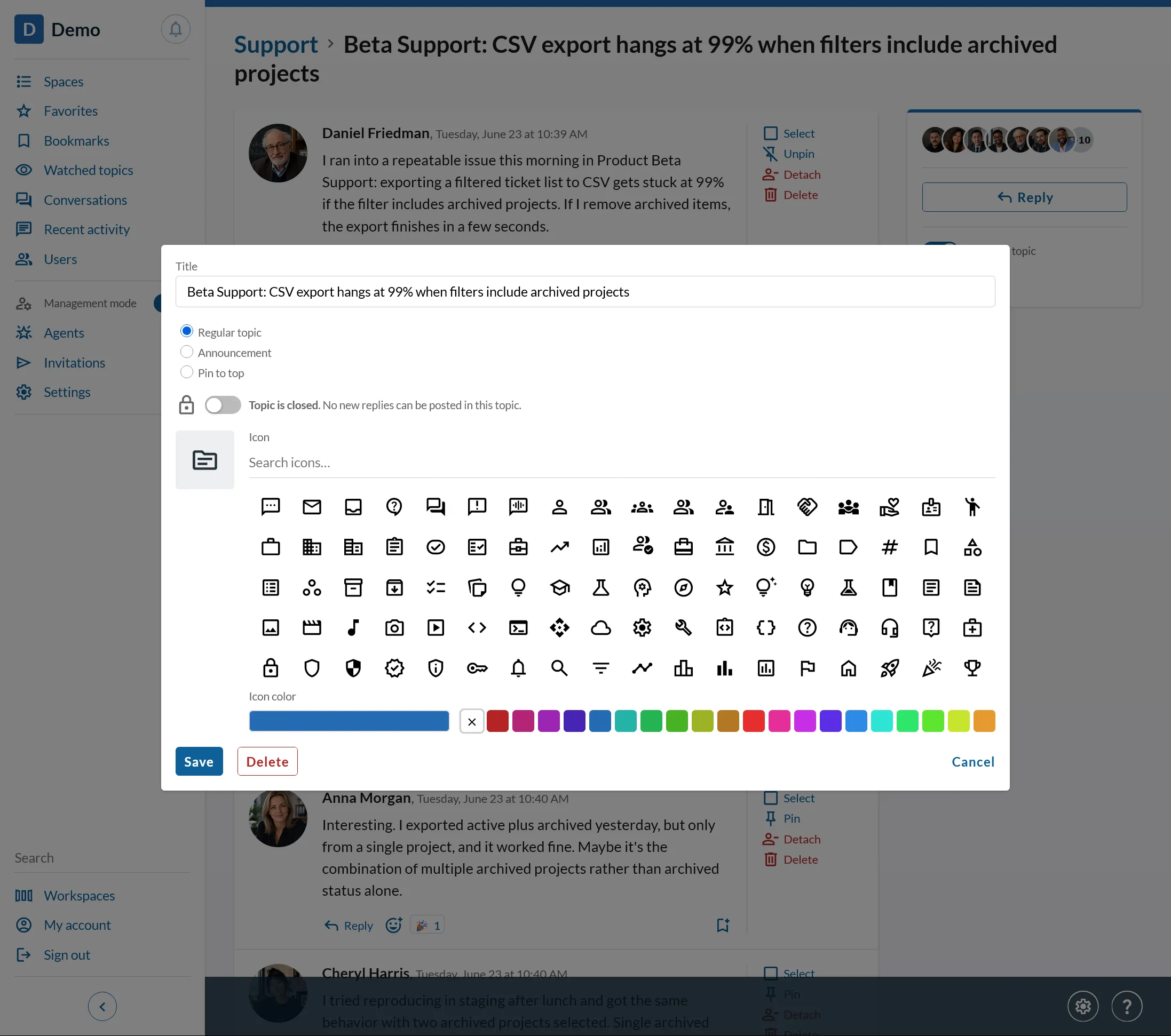 VOSTORQ UI - Edit Topic form